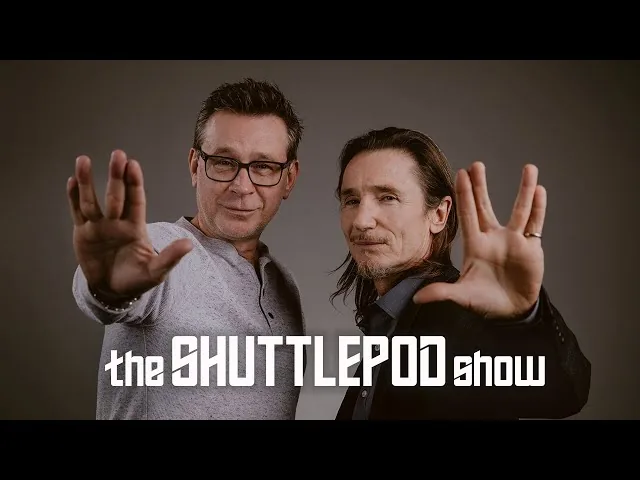 Shuttlepod Show title image featuring Connor Trinneer and Dominic Keating.
